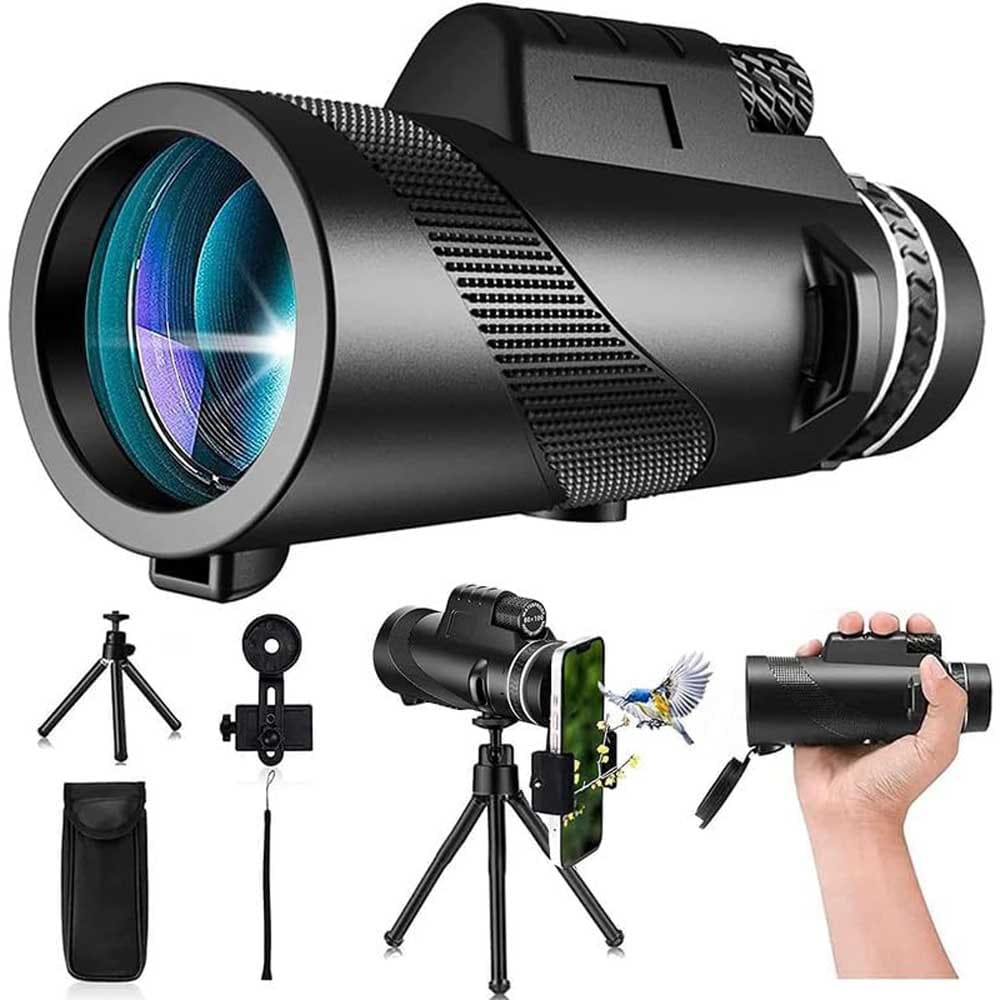 Compact monocular telescope with 80x zoom, tripod, and smartphone adapter — ideal gift for adventurous or outdoorsy teen boys