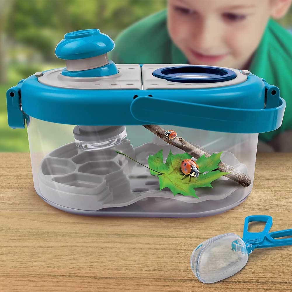 Bug catcher kit for kids with habitat container, magnifying viewers, net, and tweezers — educational outdoor toy for insect observation and exploration