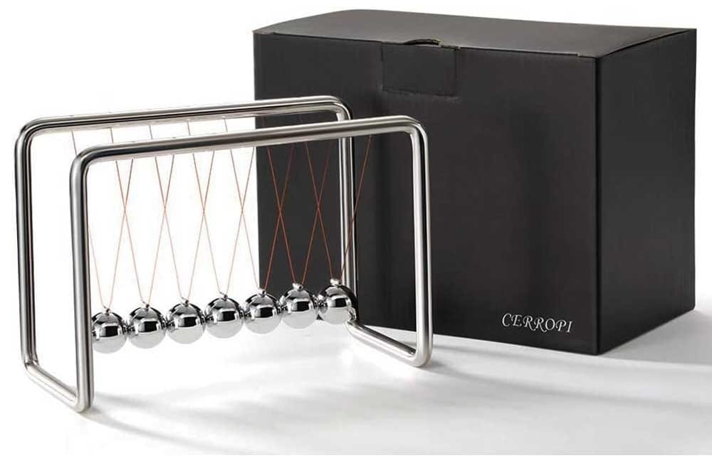 Premium Newton’s Cradle with steel balls and durable nylon wire — elegant motion science toy for office or home decor