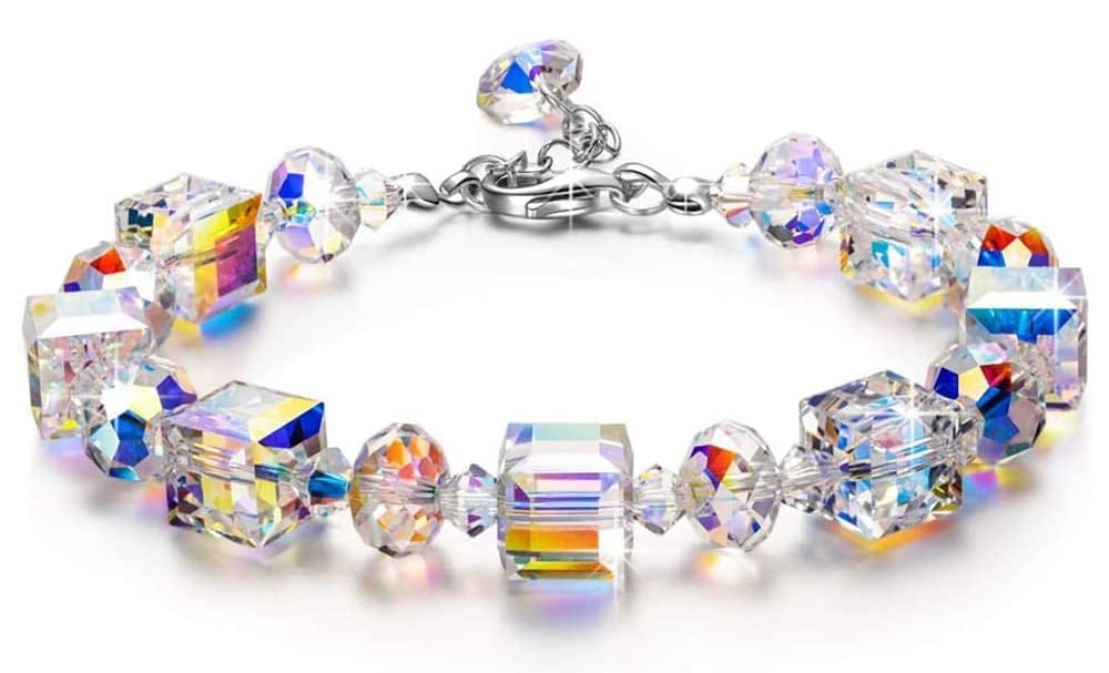 Sterling silver bracelet with Aurora Borealis crystals — a radiant anniversary gift inspired by the Northern Lights
