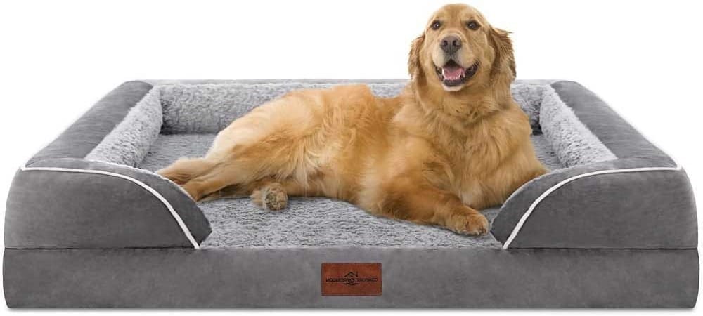 Large orthopedic dog bed with plush bolsters and egg-crate memory foam — ideal for joint support and anxiety relief