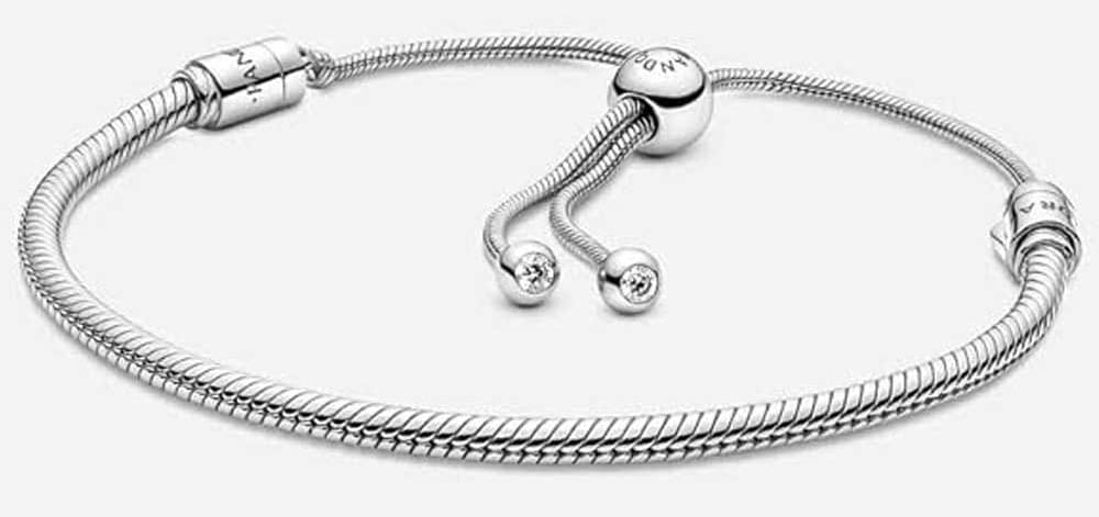 Pandora Moments sterling silver snake chain charm bracelet with cubic zirconia clasp — customizable jewelry gift for teen girls