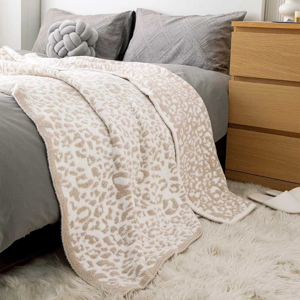 Leopard print soft micro plush blanket — cozy and stylish birthday gift for moms who love to lounge