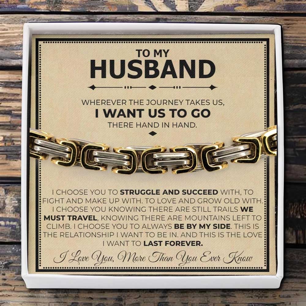 Stainless steel Cuban link bracelet with gift set and heartfelt message card — meaningful anniversary gift for husband