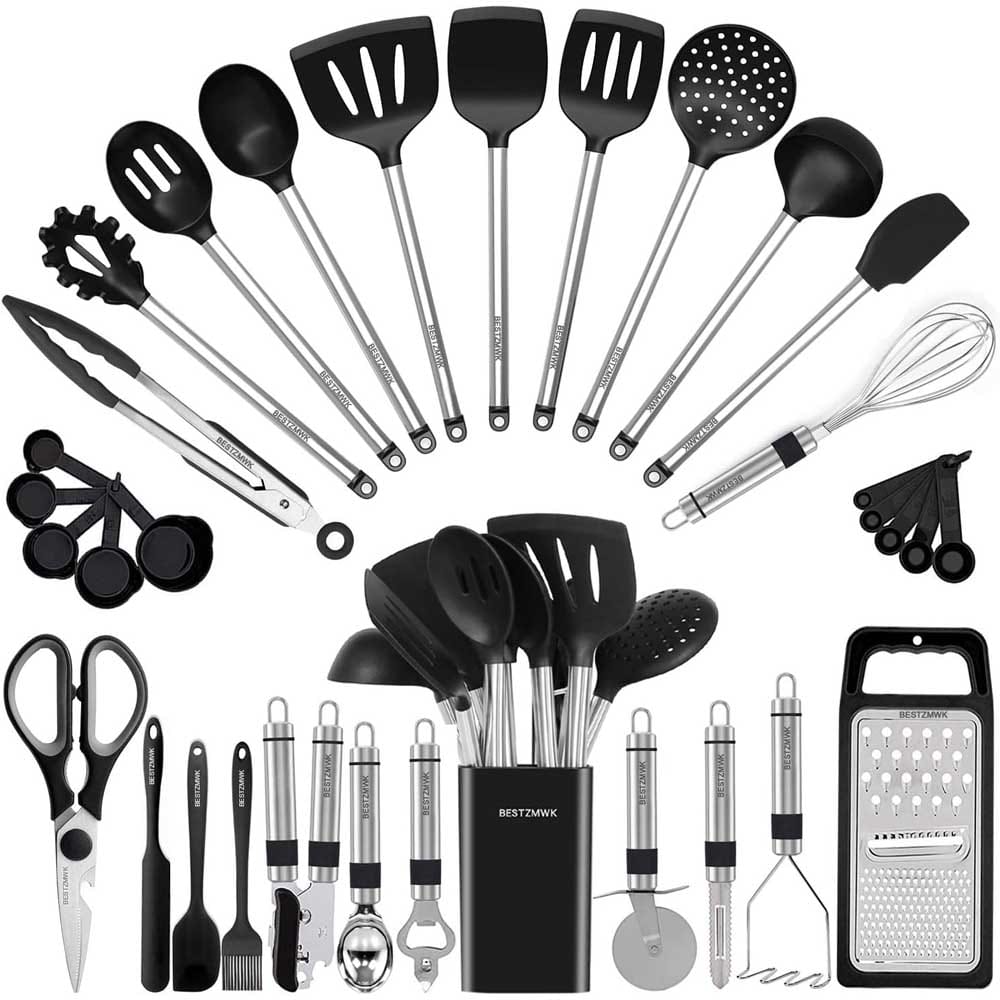 33-piece silicone and stainless steel kitchen utensil set — durable, non-scratch tools perfect for newly engaged couples starting their culinary journey