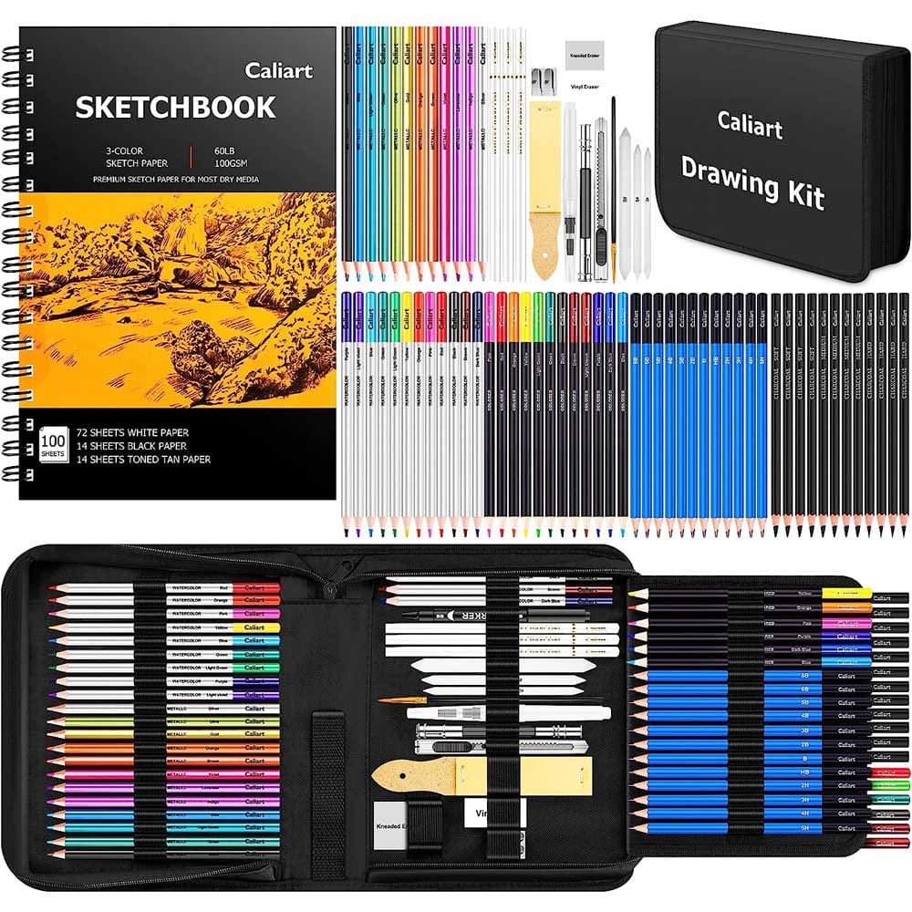 176-piece sketching kit with pencils, tools, and sketch pads in a portable case — perfect art gift for creative teen boys