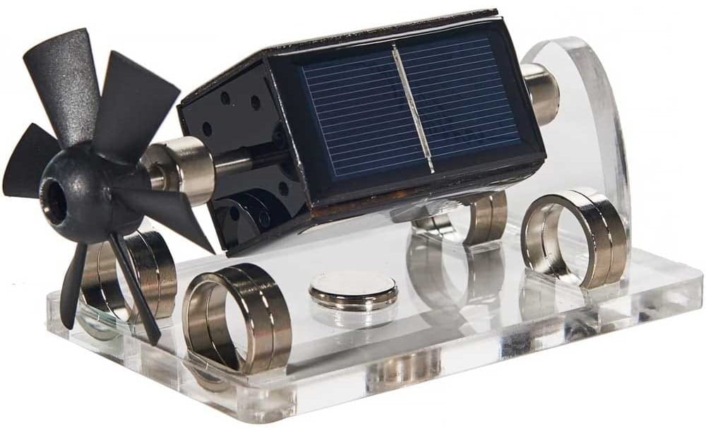 Solar magnetic levitation motor desk toy with spinning rotor — science-themed gift for men who love engineering and gadgets