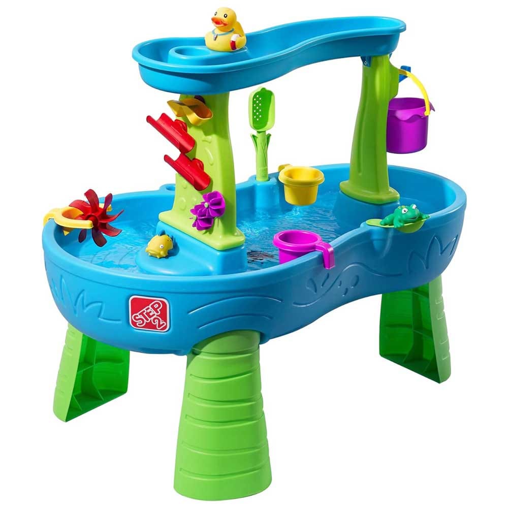 Interactive toddler water table with accessories including ducks, water maze, and spinners — ideal outdoor sensory toy for summertime play