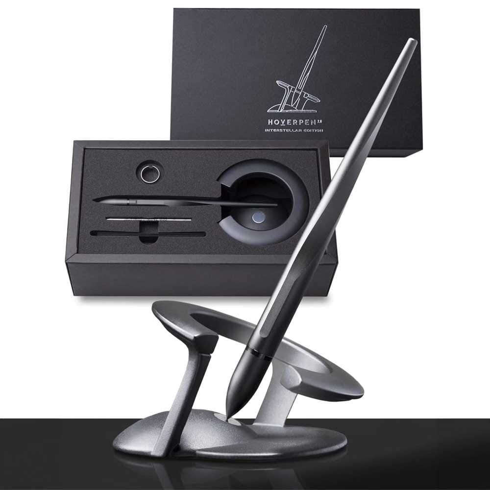 Futuristic hovering pen with magnetic base — precision-engineered desk accessory for men who love space and design