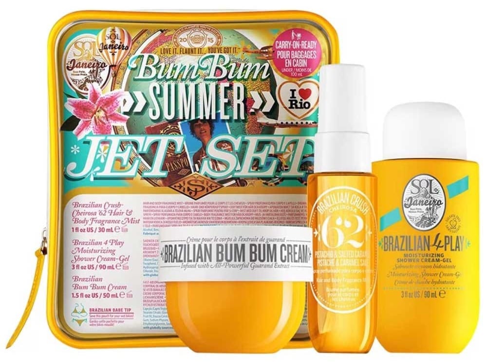 SOL DE JANEIRO Bum Bum Jet Set with body cream, shower gel, and fragrance mist — travel-size skincare gift set for summer
