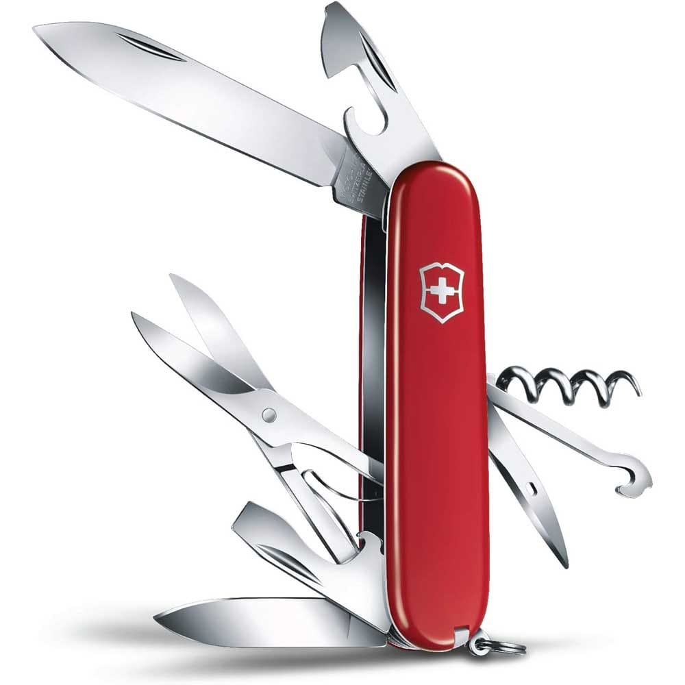 Victorinox Swiss Army Knife with 14 built-in tools including blades, screwdriver, scissors, and more — practical gift for outdoorsy teen boys