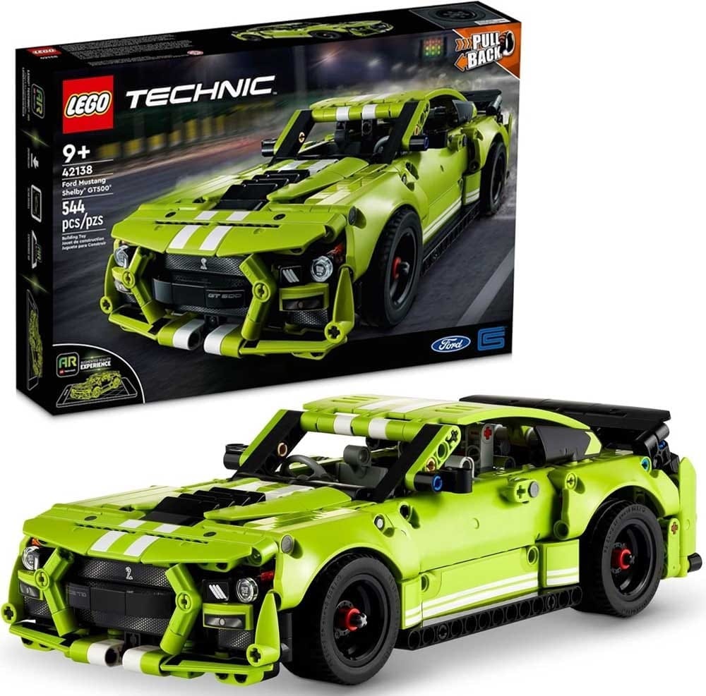 LEGO Technic Ford Mustang Shelby GT500 with pull-back motors and AR racing — perfect gift for teen boys who love cars and building challenges