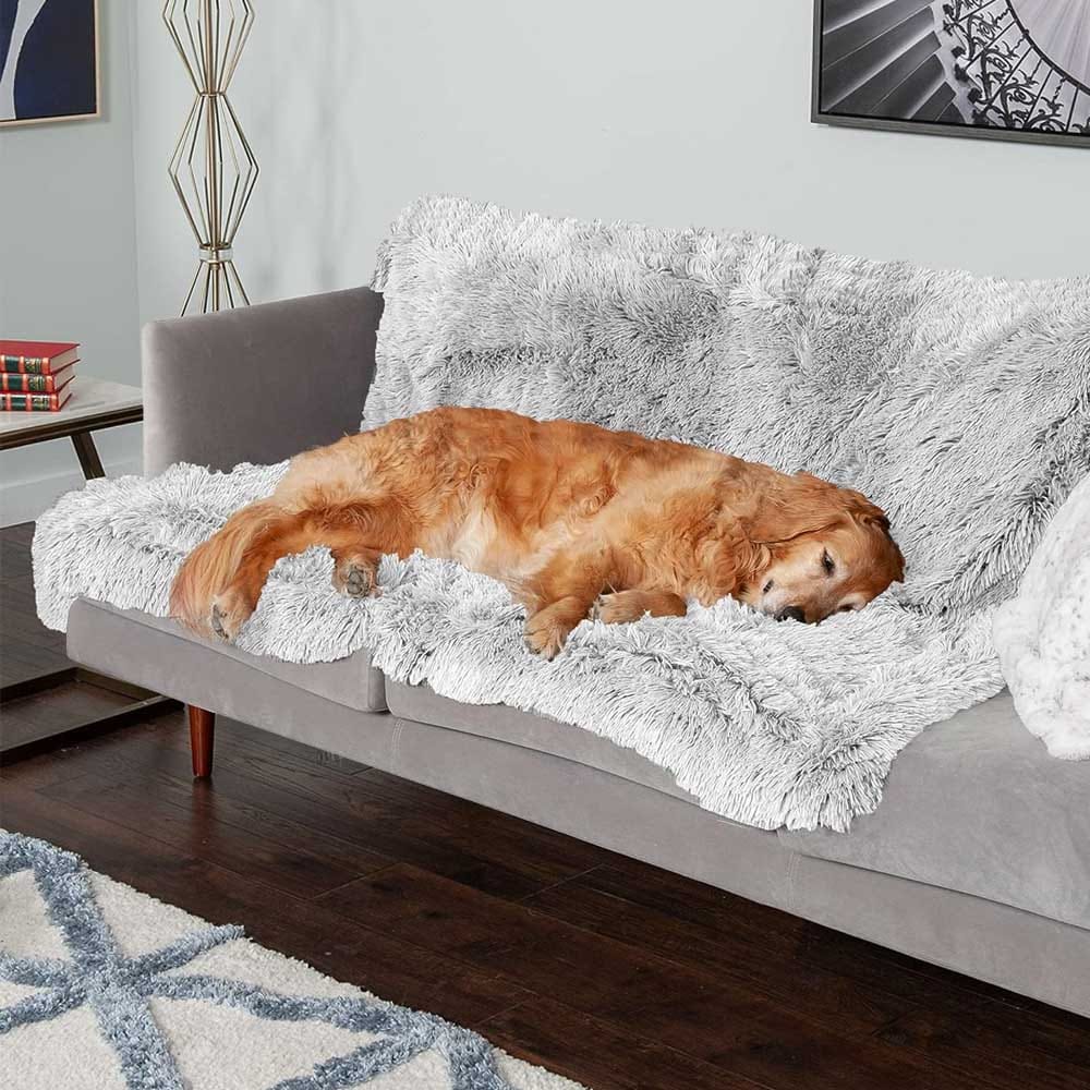 Soft faux fur and velvet dog blanket with waterproof lining — protects furniture and keeps pets warm and cozy