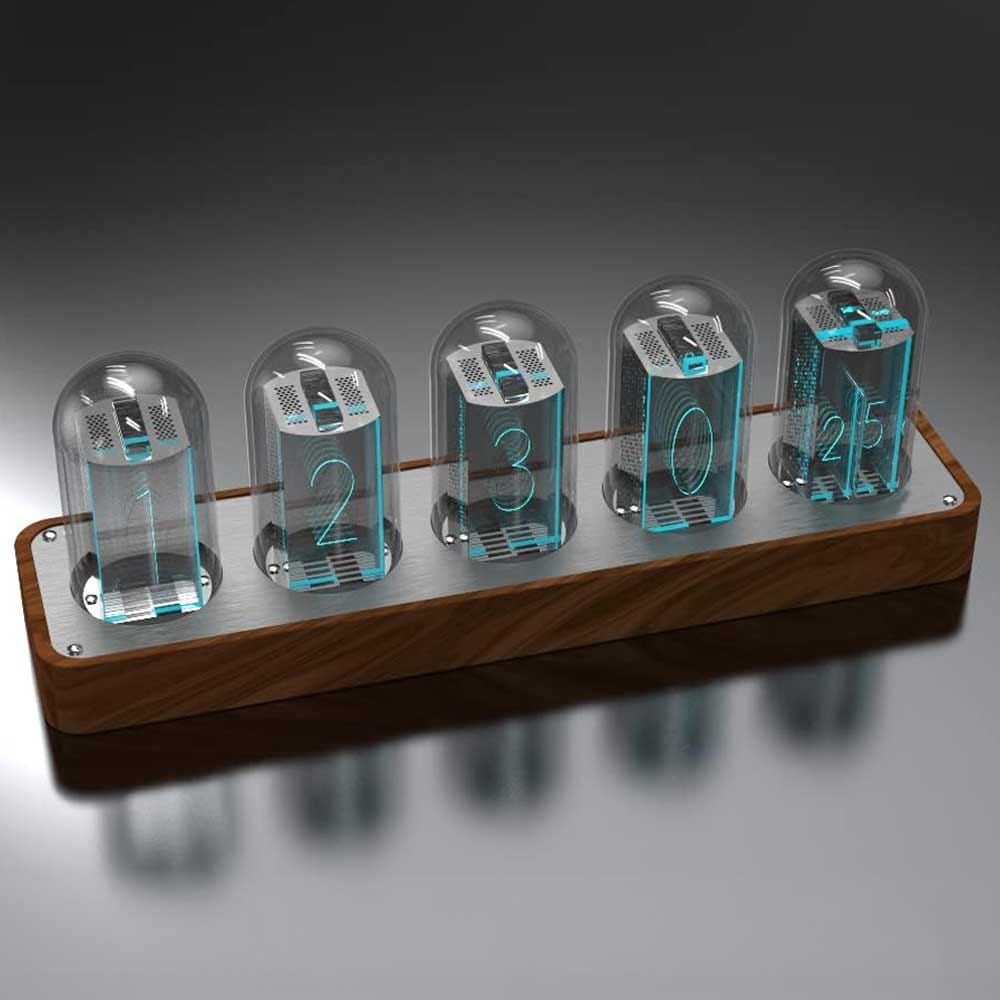 Retro digital nixie-style tube clock glowing with vibrant LED lights — a stylish, conversation-starting gift for grandpas who love classic design