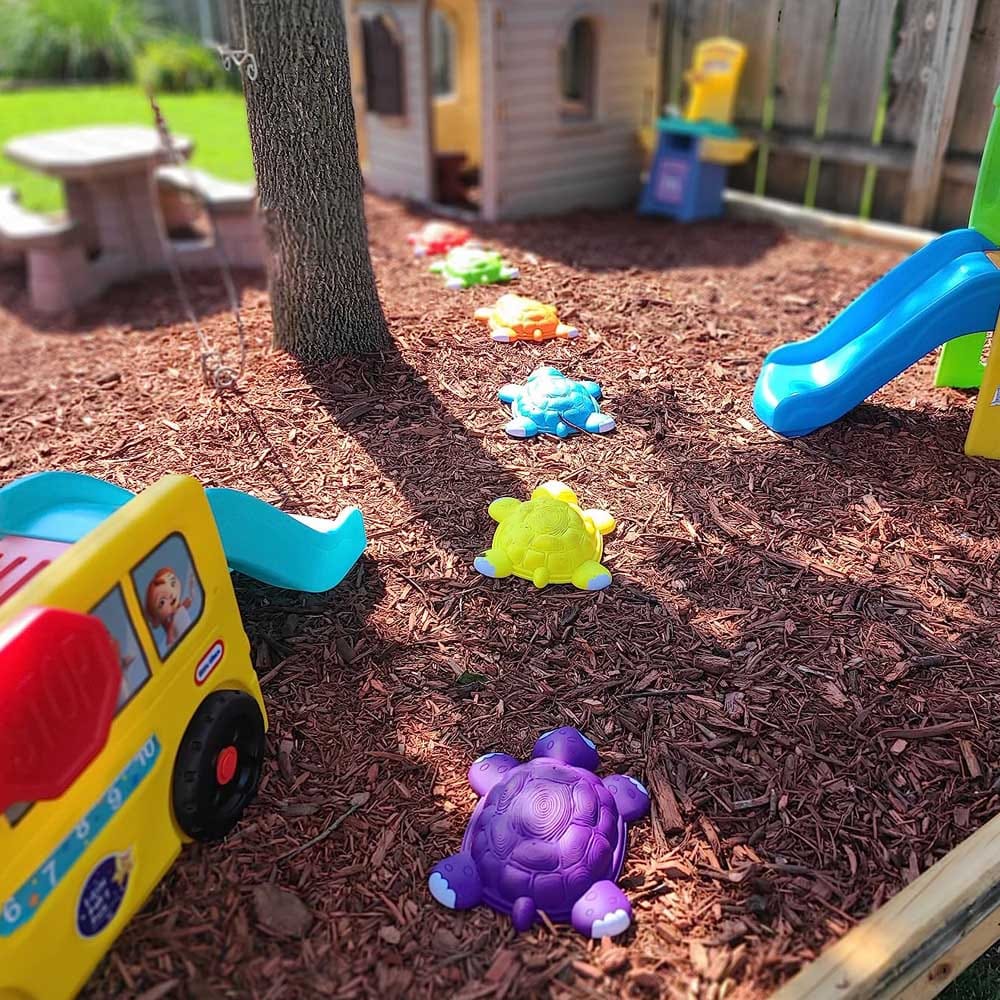 Colorful turtle-shaped stepping stones for toddlers with non-slip bottoms — stackable balance toys for indoor and outdoor active play