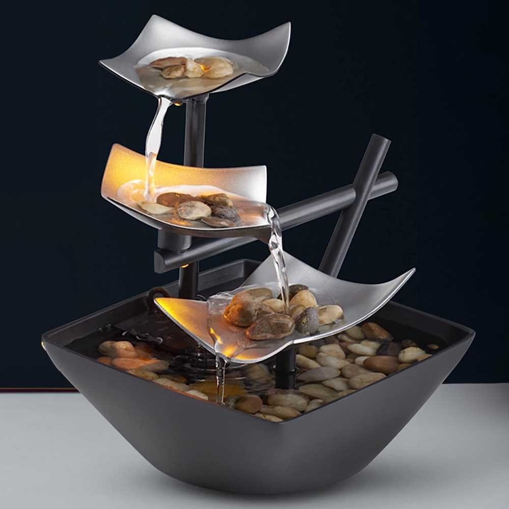 Three-tier tabletop water fountain with soft LED lighting — a calming indoor gift for girlfriends who love tranquil home decor