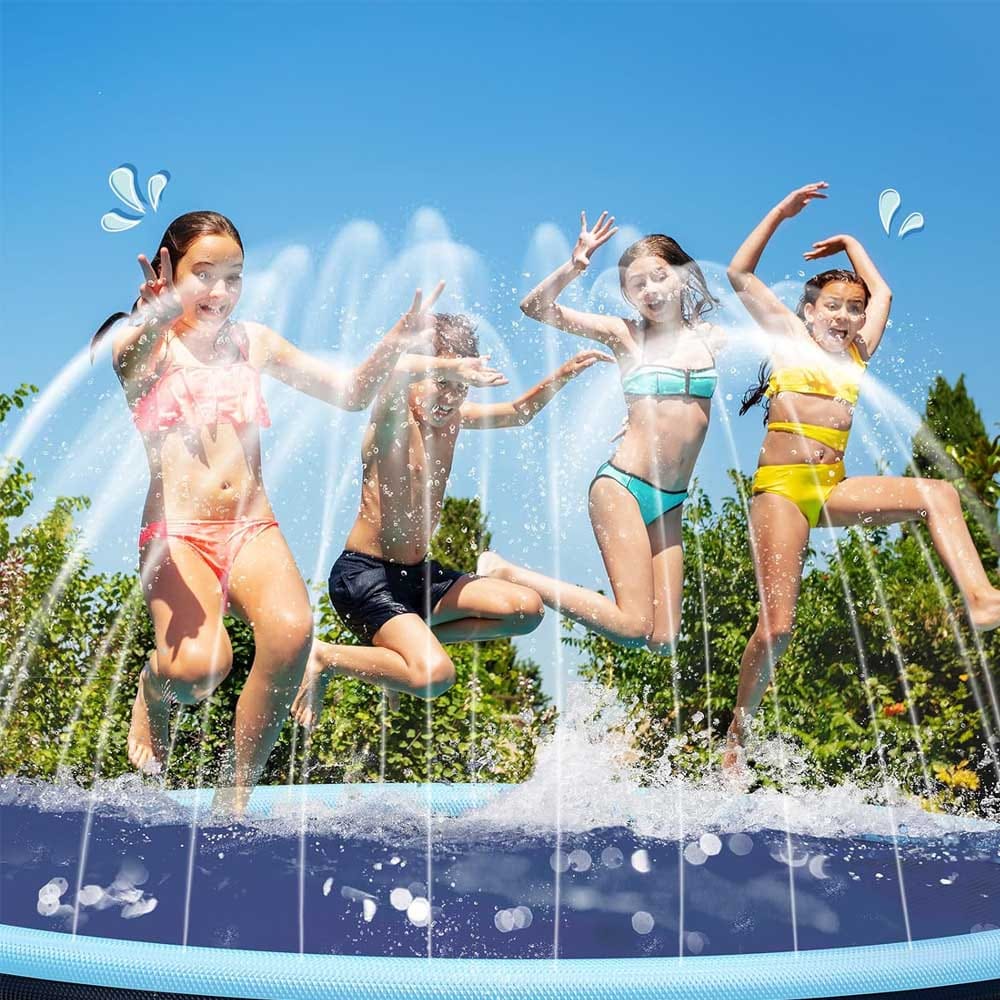 Extra-large splash pad play mat for toddlers with non-slip surface and water spray — fun and safe outdoor water activity for kids and pets