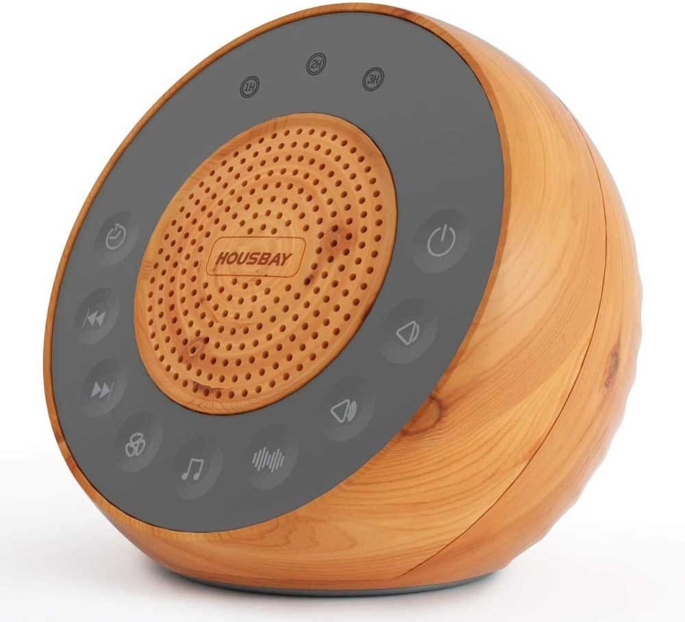 White noise machine with 31 sleep sounds and wood grain finish — calming tech gift for men who need better rest