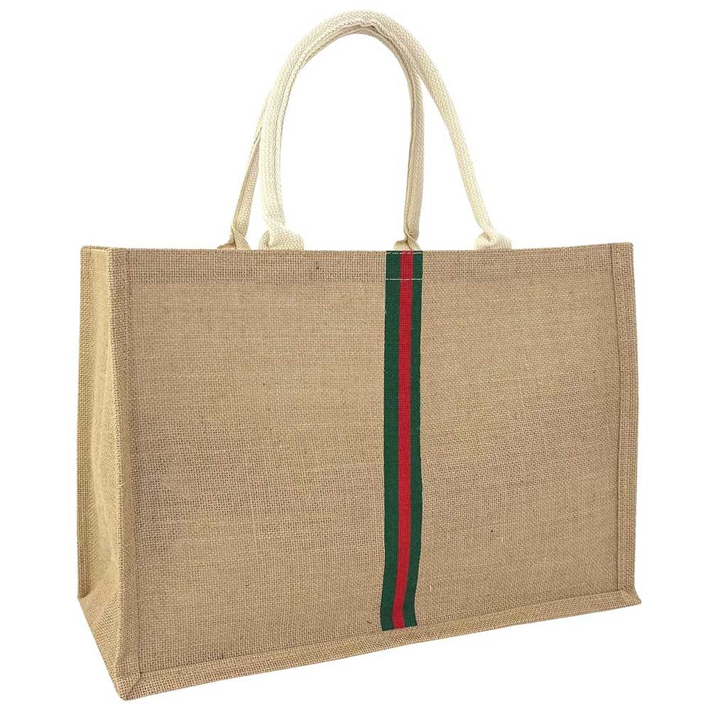 Woven jute beach tote bag with cotton handles and PVC lining — large reusable summer bag for beach days, shopping, and travel