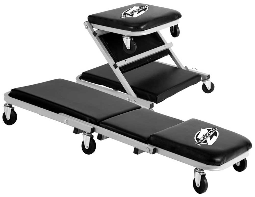 Pro Lift Z-Creeper seat with padded cushions, 2-in-1 creeper-to-seat conversion, and swivel casters — perfect gift for husbands who work in the garage