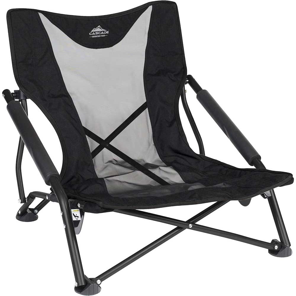 Compact folding camp chair with breathable mesh, cushioned armrests, and carry strap — lightweight yet comfortable seating for fishing, camping, or beach days