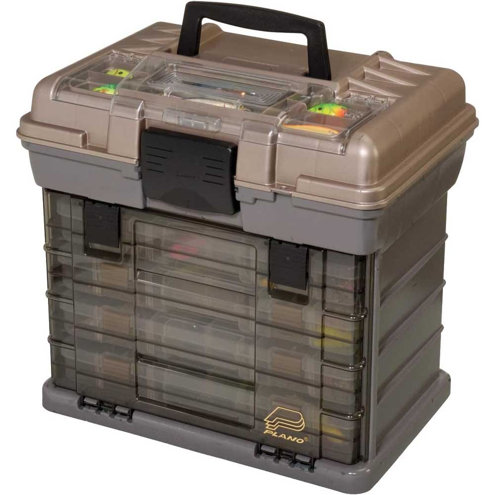 Plano Guide Series tackle box with four utility trays, quick-access compartments, and top DuraView lid — rugged and organized gear storage for serious anglers