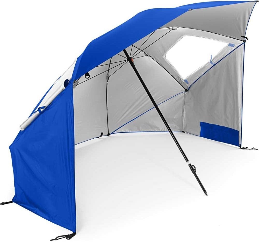 Oversized canopy umbrella with UPF 50+ sun protection, wind-resistant frame, and side ventilation — perfect for fishing, beach days, or outdoor shelter