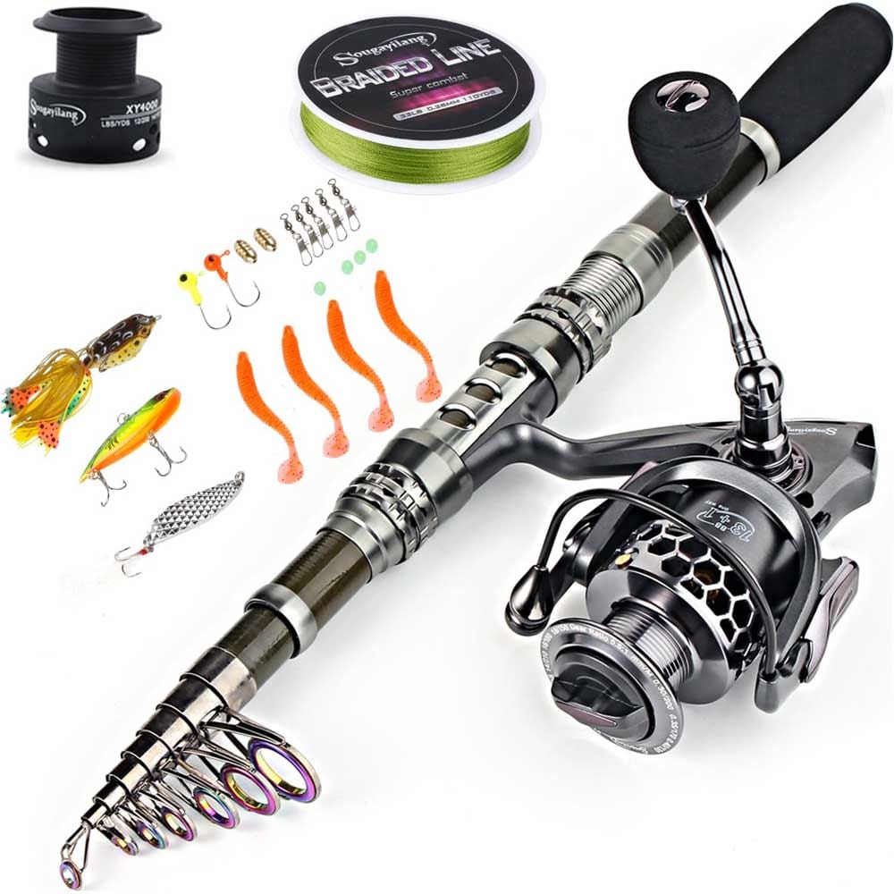 Telescopic fishing rod and reel combo with carry case, lures, line, and accessories — compact, durable, and perfect for portable freshwater fishing