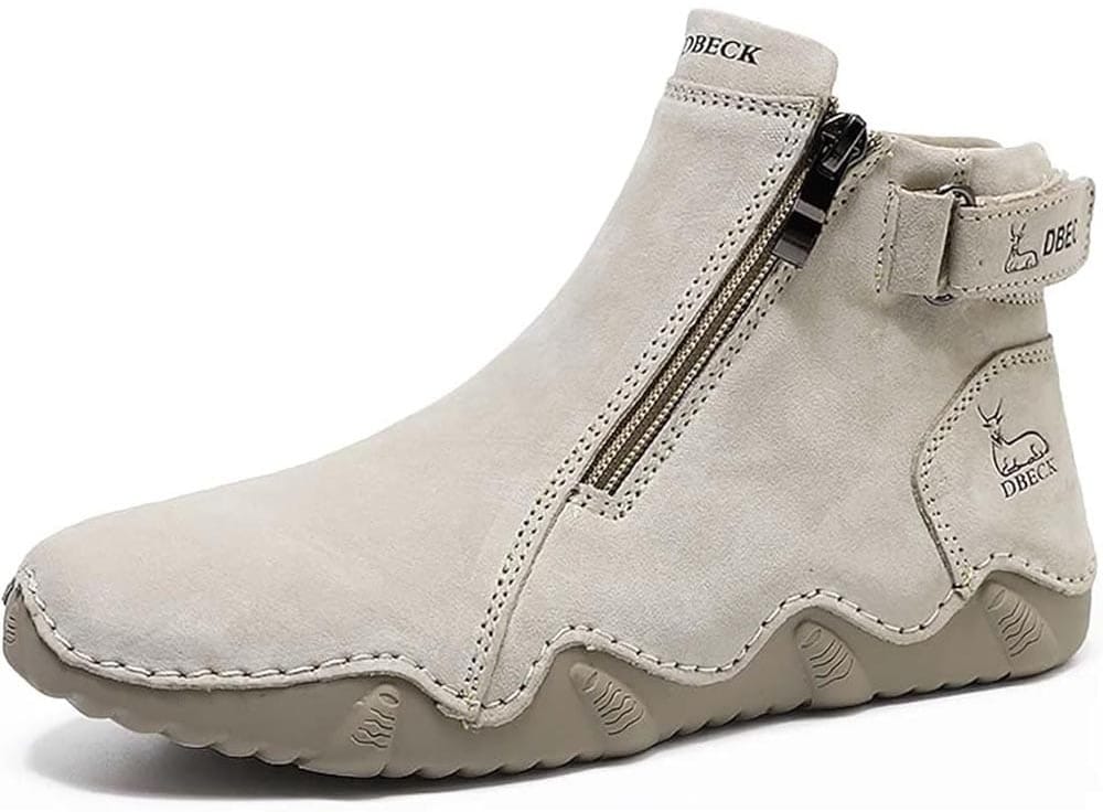 Stylish waterproof suede ankle boots in gray with soft lining and side zipper — ideal gift for fashionable dog walkers in wet weather