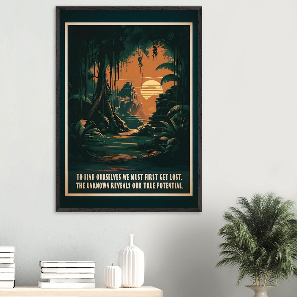 Mock-up of rainforest-inspired motivational poster displayed in a peaceful home space.