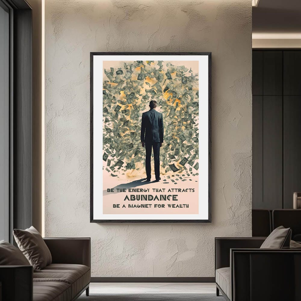 Mock-up of motivational abundance poster in an inspiring home office.