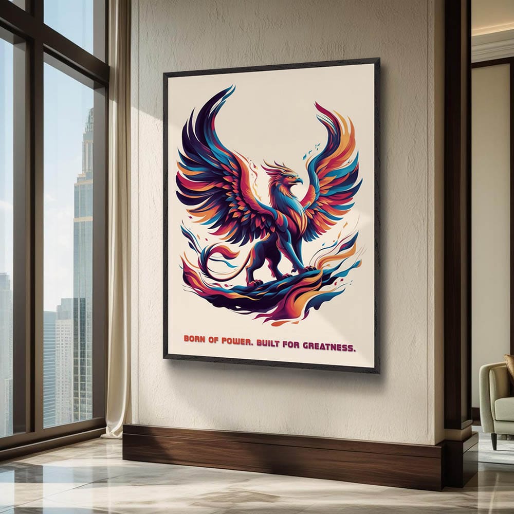 Mock-up of a griffin inspirational poster displayed in a modern interior setting, ideal for leaders and trailblazers.