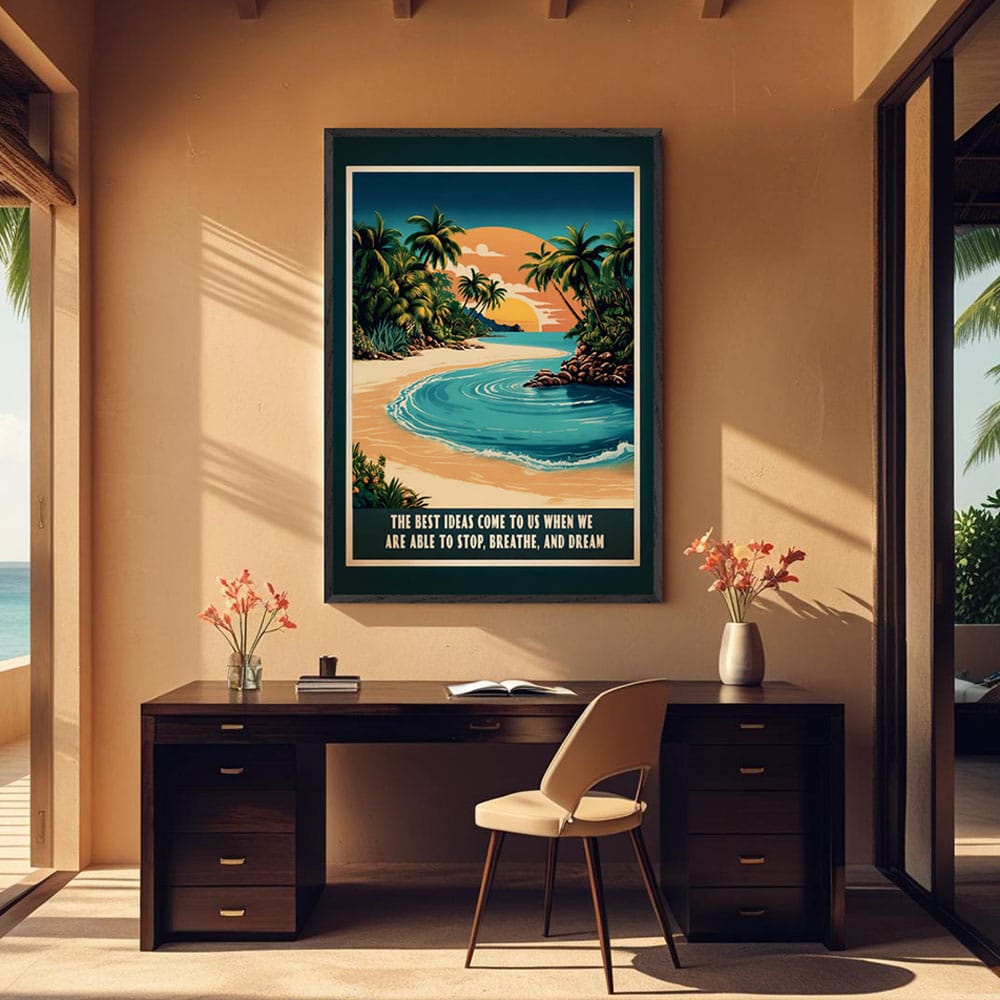 Mock-up of a calming beach poster, ideal for creative inspiration in a peaceful setting.
