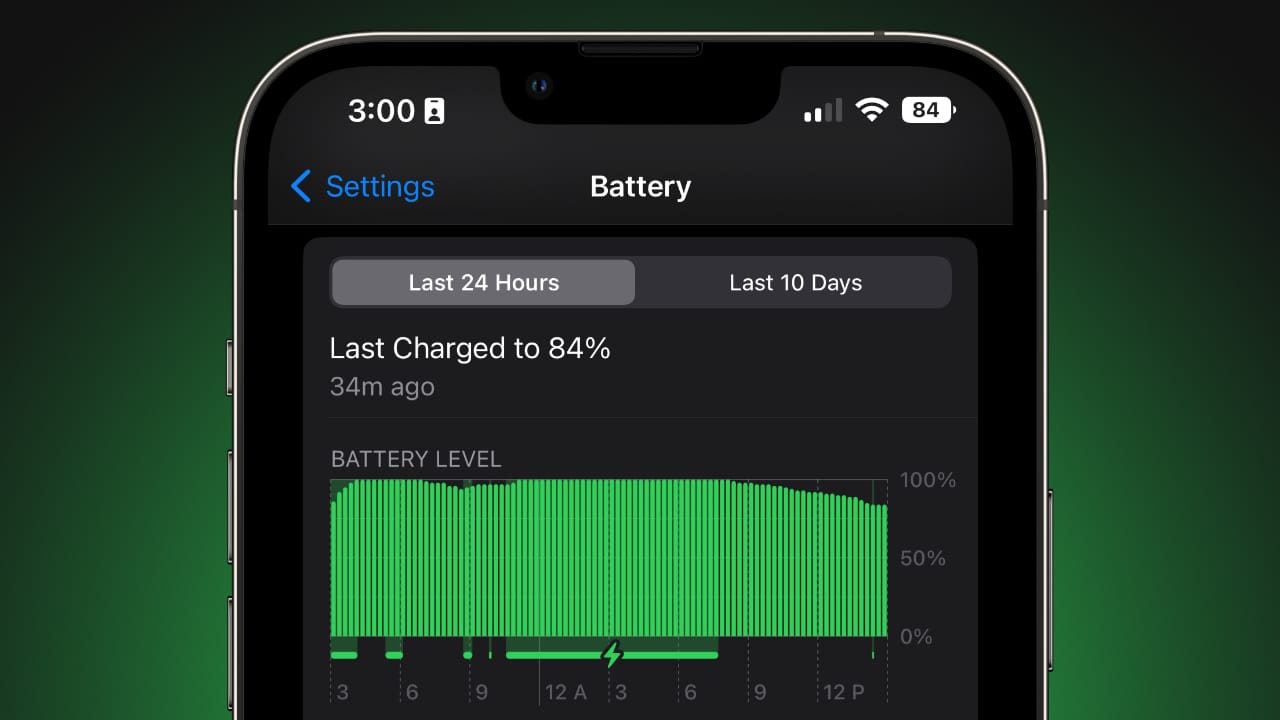 A screenshot of the battery menu in iPhone Settings