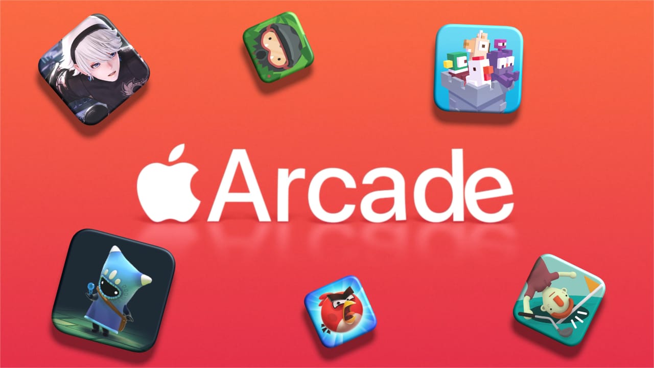 The Apple Arcade logo with icons for various games around it