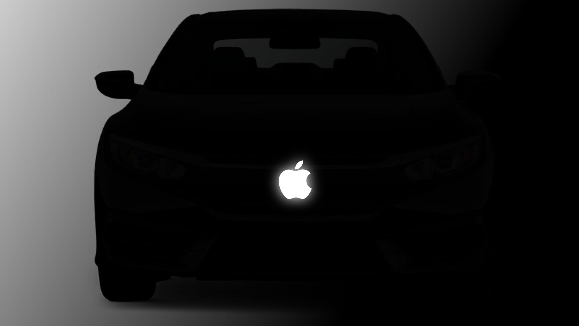 A silhouette of a car with an Apple logo
