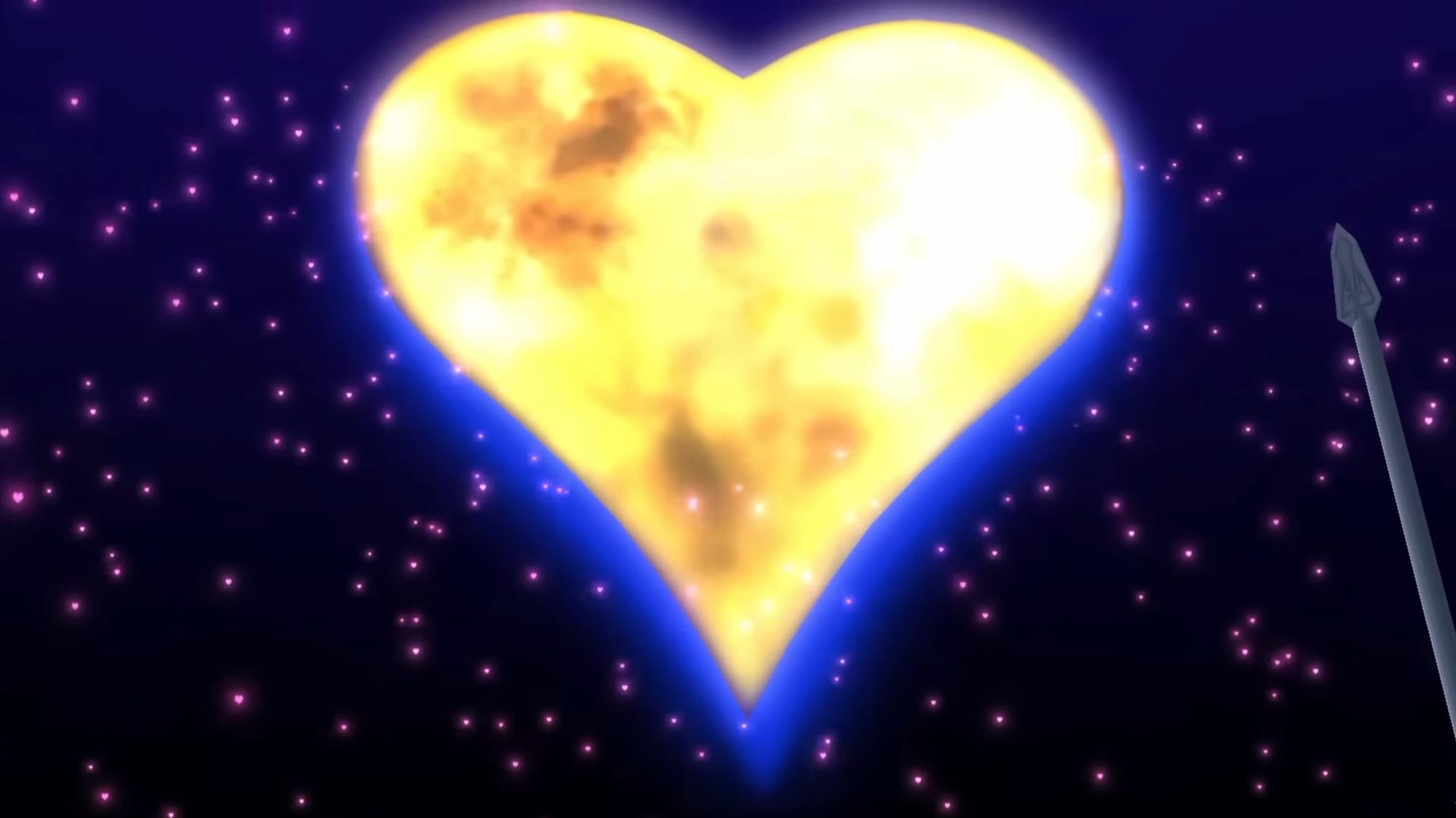 A giant glowing heart-shaped moon from Kingdom Hearts 2