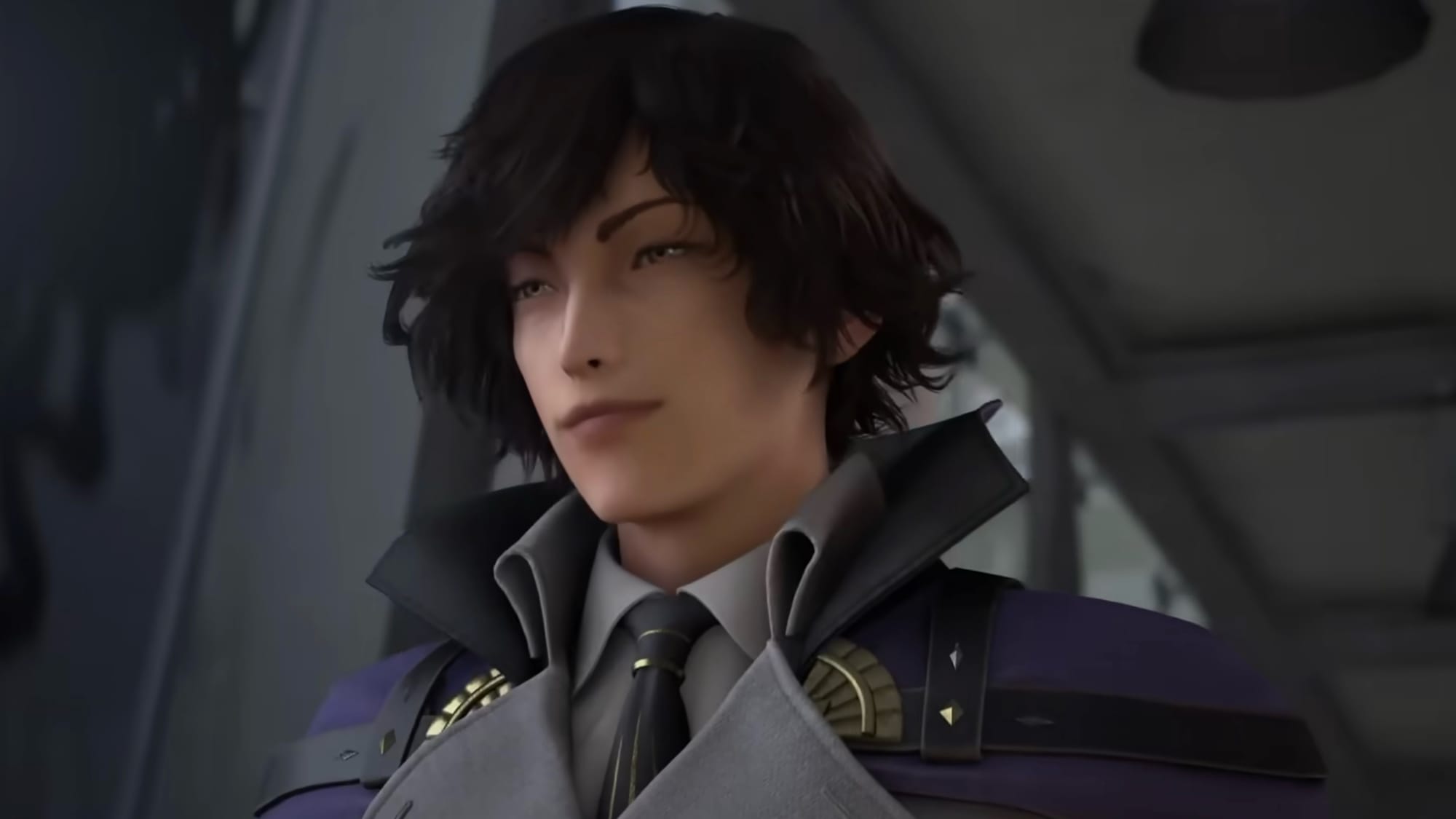 A man with a purple coat and wavy long hair in the Kingdom Hearts 4 trailer