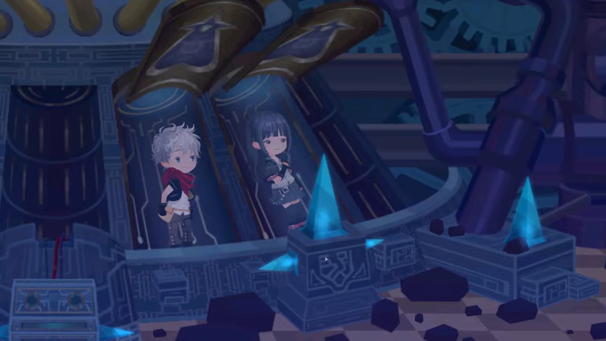 Chibi characters in the game Union Cross in pods that will save them