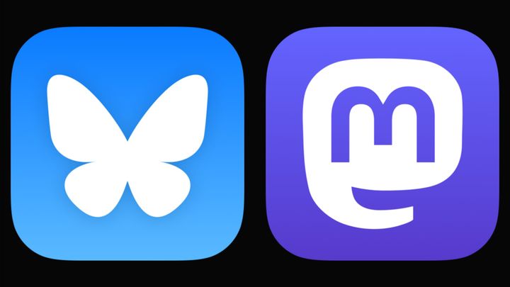 The Bluesky logo and Mastodon logo side by side