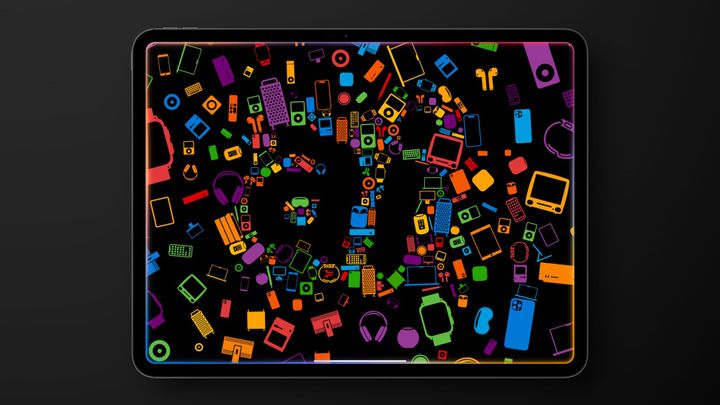 An iPad Lock Screen with the AppleInsider "ai" logo surrounded by colorful Apple device icons