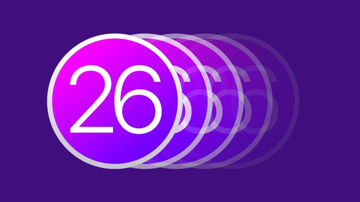 The number 26 in a purple circle with transparent copies behind it on a purple background 