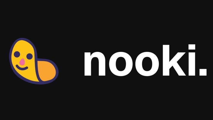 a logo with a yellow character and the word "nooki."