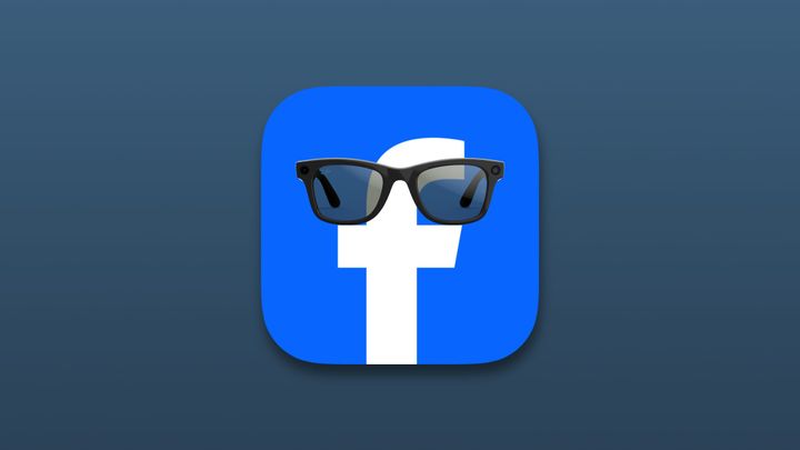 A set of Meta Ray Bans on the Facebook logo featuring a white f on a blue background