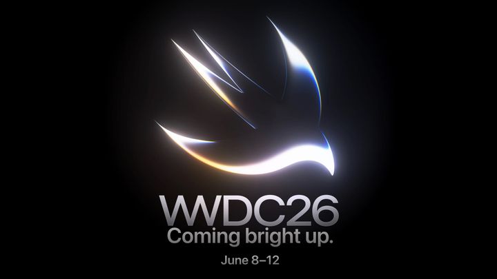 The Swift bird logo with shining edges on a dark background above text reading 'WWDC26 Coming bright up. June 8-12'
