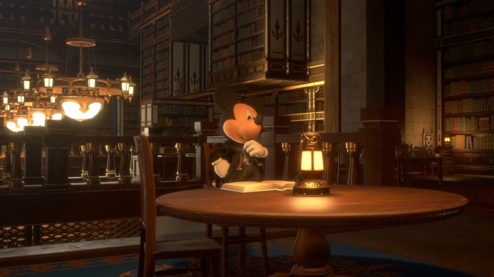 Mickey Mouse in the Kingdom Hearts 4 trailer in a library reading a book
