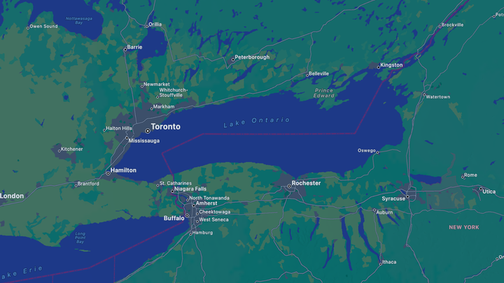 Apple Maps showing Lake Ontario before the controversial change forced by an idiotic US administration
