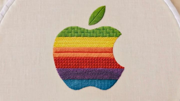 A hand stitched Apple logo