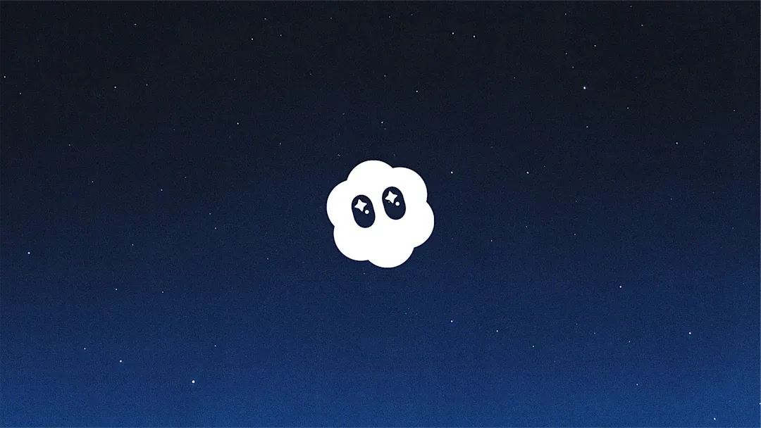 The Sora logo, a white cloud with large starry eyes, set on a night sky background