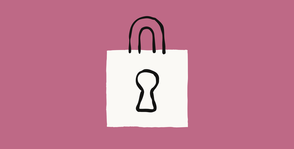 A white padlock sketch on a mauve background